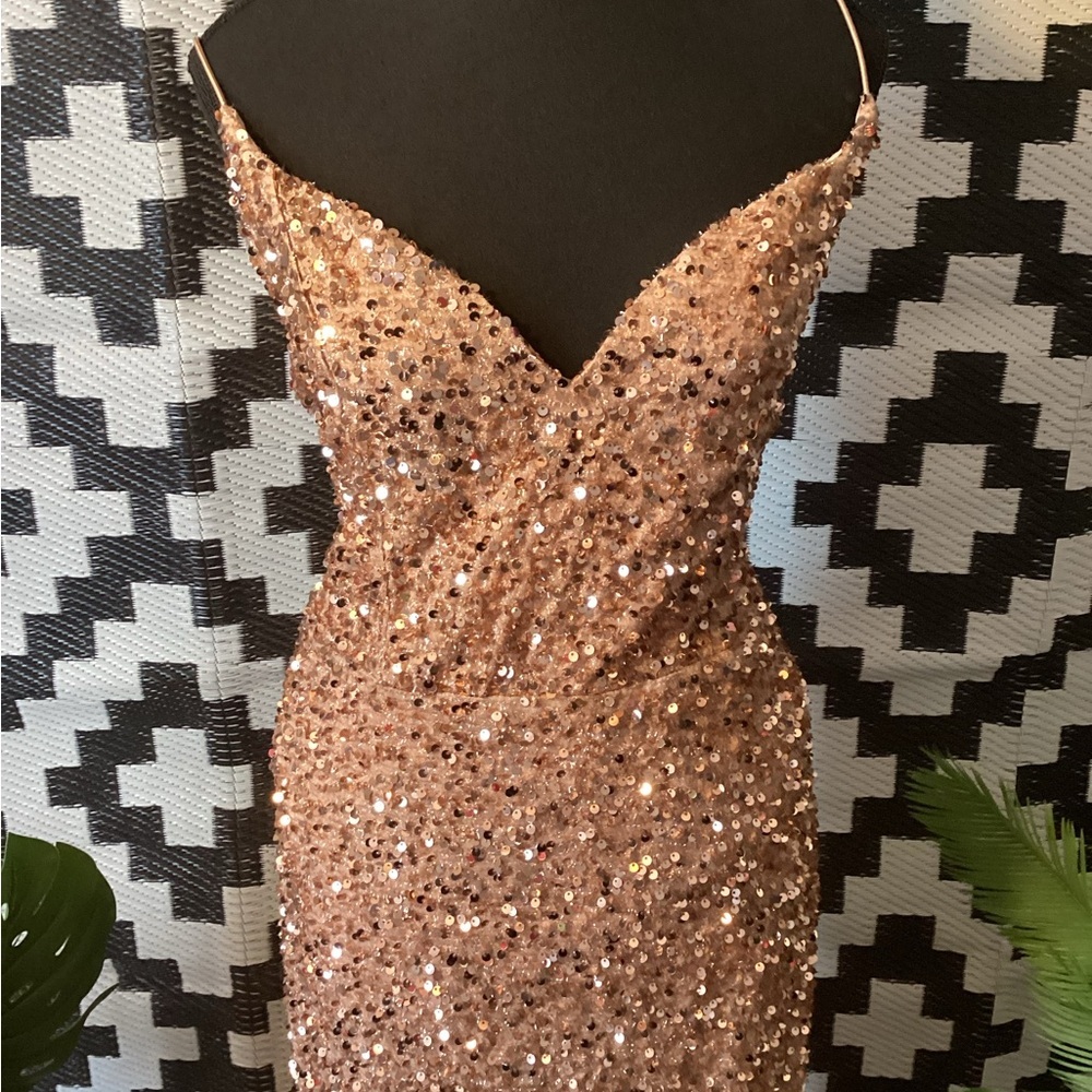 Plus Size Prom Dress Glamorous Rose Gold Sequin 3X Stretch - Picture 7 of 11